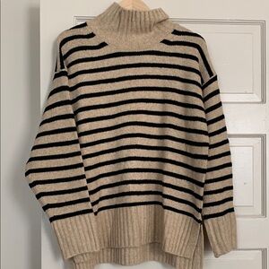 Black and Tan Cowl Neck Sweater with Stripes